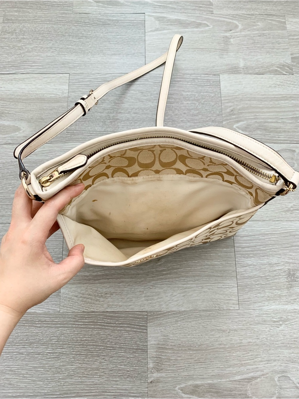 Coach Tan White Monogram Signature File Crossbody Bag - Picture 3 of 10